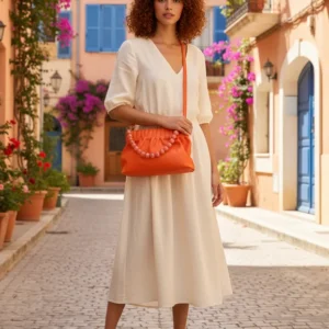 Bolsa Bella Falcão Pregas Bolinhas Coral