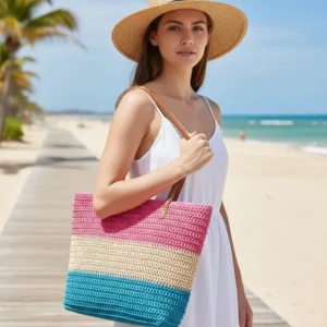 Bolsa Alice Palucci Palha Alça Dupla Tricolor