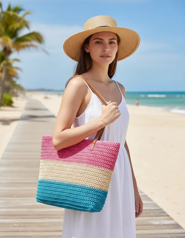 Bolsa Alice Palucci Palha Alça Dupla Tricolor