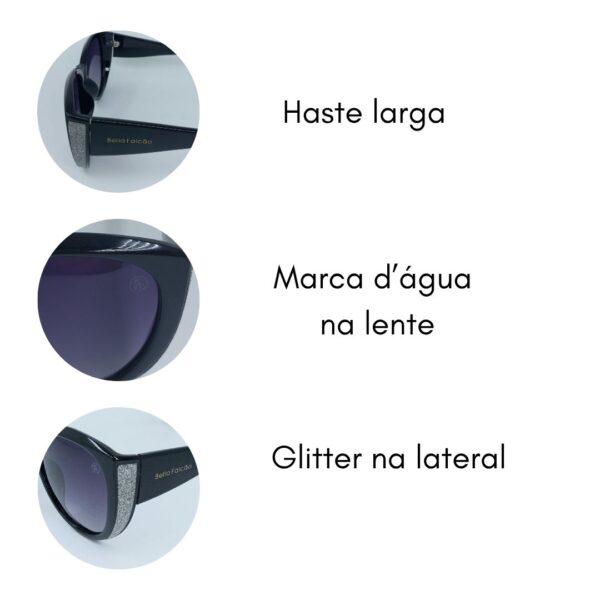 Óculos De Sol Bella Falcão Feminino Gatinho Glitter Polarizado - Image 12