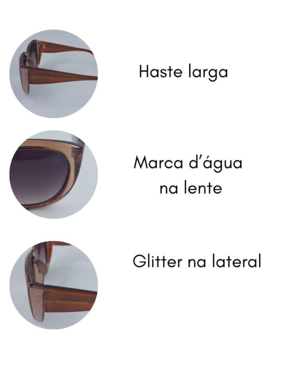 Óculos De Sol Bella Falcão Feminino Gatinho Glitter Polarizado - Image 6