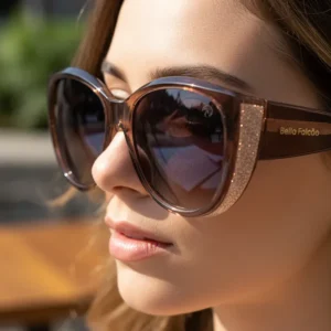 Óculos De Sol Bella Falcão Feminino Gatinho Glitter Polarizado