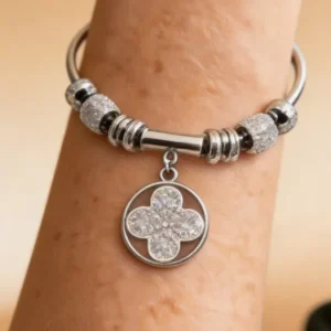 Pulseira Trevo Aço Inox Prata Bella Falcão